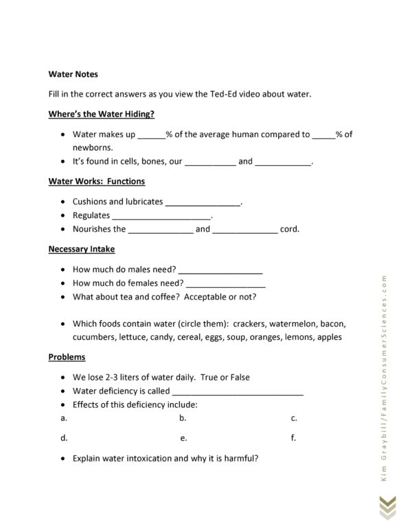 Ted Ed Hydration Video Worksheet
